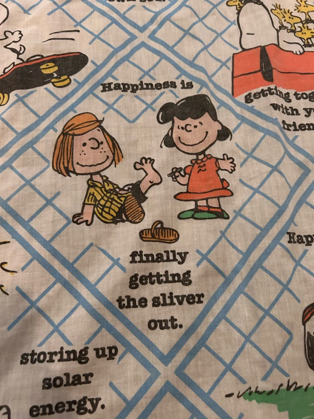 Vintage 1971 Snoopy Peanuts HAPPINESS IS Twin Fitted Sheet & Pillowcase